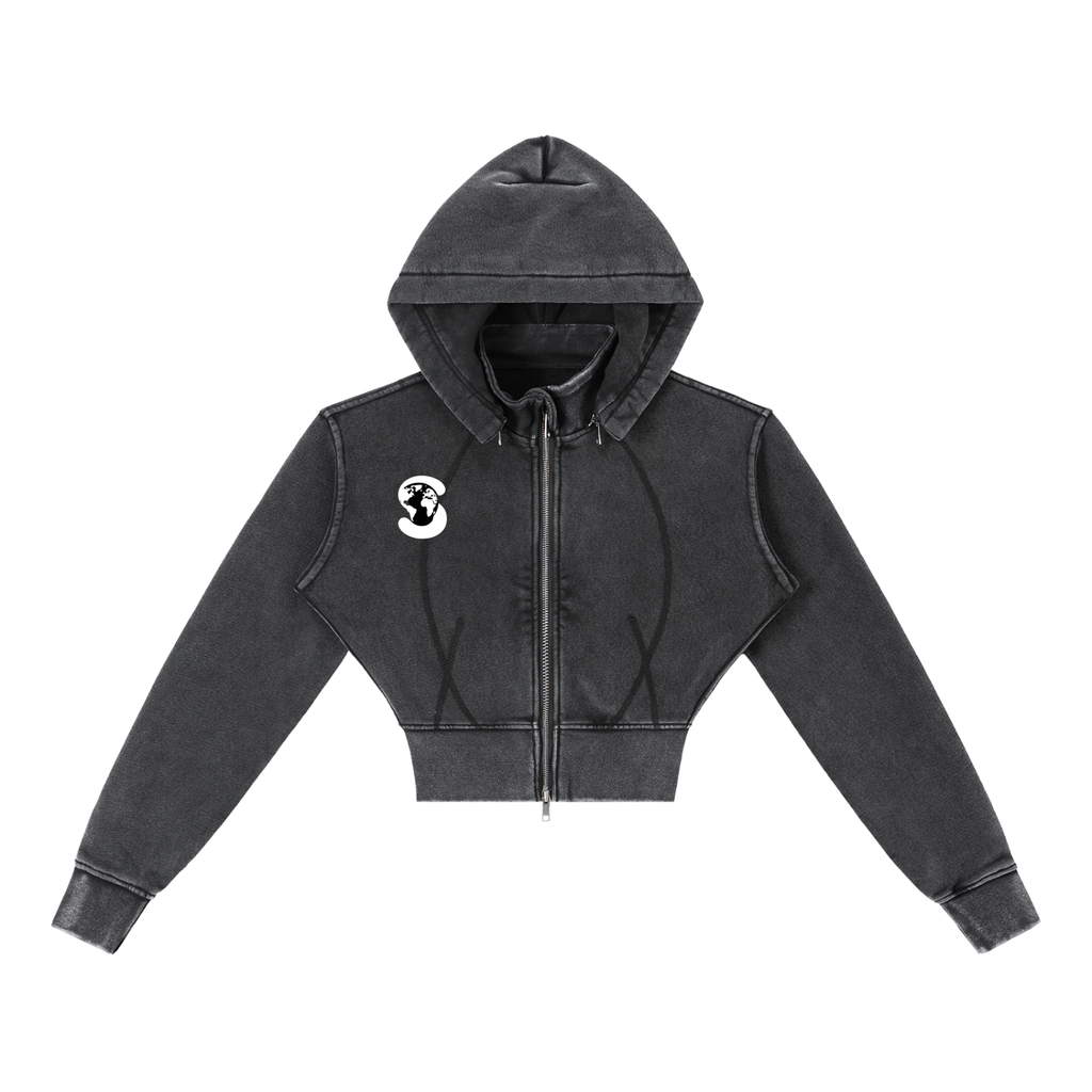 Vintage Washed Cropped Fleece Hoodie