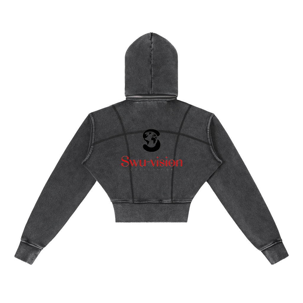 Vintage Washed Cropped Fleece Hoodie